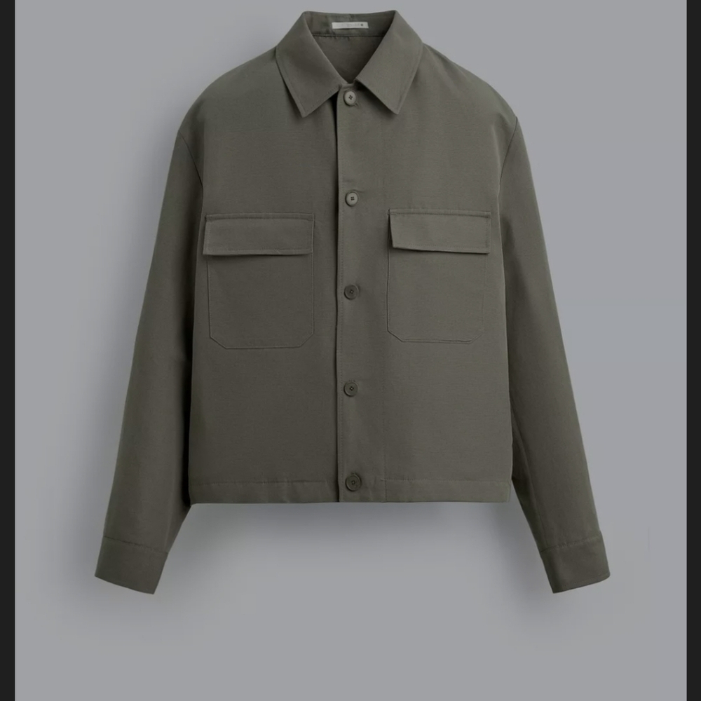 Zara Men's Light Green/ Khaki Boxy Fit Overshirt Jacket NWT